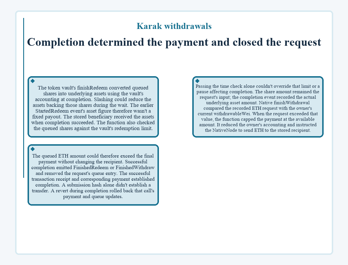 Illustration: Completion determined the payment and closed the request (Karak withdrawals)